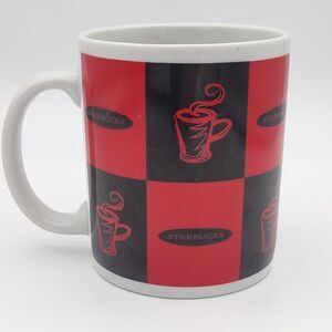 Starbucks 1995 Red Black Block Checkered Mug Coffee Cup Jackal Design